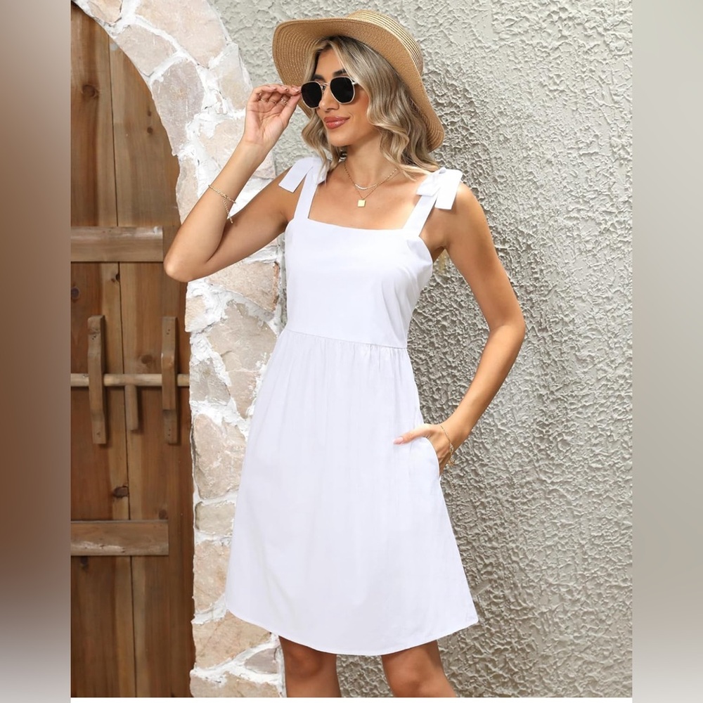 Clarisbelle Women Summer Tie Strap Sleeveless Beach Dress